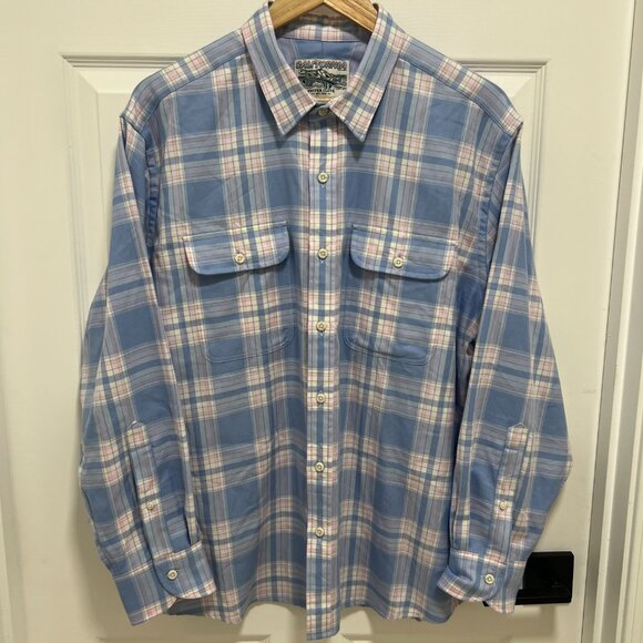 $165 Proper Cloth California Plaid Shirt XL Faded Blue Pink Rose 100% Cotton - Picture 3 of 9